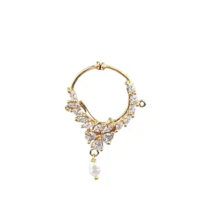 Anuradha Plus fancy golden finish floral design and studded American diamond pressing Nose ring for women and girls.