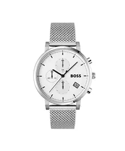 BOSS Integrity Qtz Fashion Chrono White Round Dial Men's Watch|Stainless Steel Material|Silver Color Band - 1513933