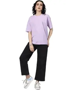 Plain Half Sleeves Round Neck Oversized Loose Fit Lavendar T-Shirt for Women