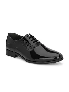 San Frissco Mens Formal Shoes Textured Lace Up Leatherette Glossy Oxfords/Soft Cushioned Footbed with TPR Sole/Stylish, Trending, Party, Outdoor Shoes for Office & College - 11 (Black)
