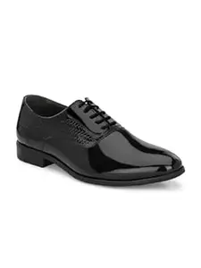 San Frissco Mens Formal Shoes Textured Lace Up Leatherette Glossy Oxfords/Soft Cushioned Footbed with TPR Sole/Stylish, Trending, Party, Outdoor Shoes for Office & College
