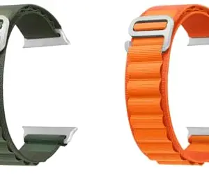 ACM Pack Of 2 Watch Strap Slide 42MM 44MM 45MM 46MM 49MM Nylon Compatible With Fire-Boltt Brillia BSW215 Smartwatch Sports Hook Band (Green/Orange)