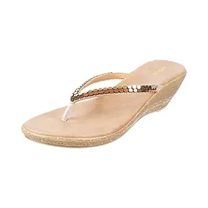Mochi Women Gold Synthetic Sandals 3-UK (36 EU) (32-1186)