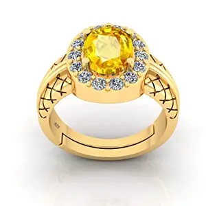 JEMSKART 10.25 Ratti 9.00 Carat Unheated Untreatet A+ Quality Natural Yellow Sapphire Pukhraj Gemstone Gold Plated Ring for Women's and Men's (Lab Certified)