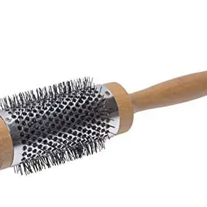 Scarlet Line Professional Hot Curling Round Hair Brush, Flexible Ceramic Bristle Hot Curl Brush with Wooden Handle for Hot Curl Styling_Brown Dlx