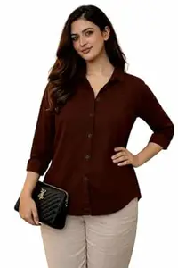 SHC SAREE HEAVEN COUTURE Women's Elegant Brown Formal Shirt, Classic Solid Long Sleeve Viscose Blouse for Office Wear, Professional Stylish Regular Fit Top