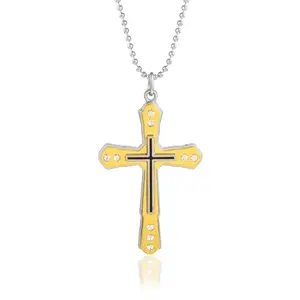 Memoir Stainless Steel Gold plated Brass Jesus cross pendant crucifix Christian Spiritual Necklace Fashion Jewellery Men Women (PCMC8517)