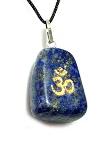 ASTROGHAR Natural Lapis Lazuli Crystal ॐ Aum Om Symbol Engraved Tumbled Shaped Pendant For Men And Women
