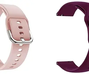 ACM Pack of 2 Watch Strap Silicone Belt 20mm compatible with Tagg Verve Engage Lite Smartwatch Sports Hook with Sports Look Band (Creame Pink/Burgundy Purple)