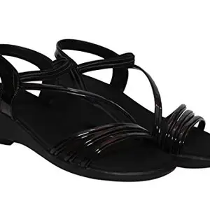 Right Steps Women's Fashion Sandals|Sandals for Girls| Ankle Strap Sandals| Women Footwear (Black, numeric_3)