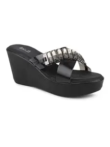Inc.5 Women Black Embellished Wedge Heel