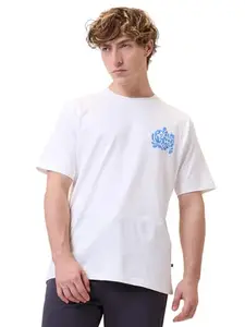 Status Quo Men's Placement Graphic Printed Round Neck Half Sleeves Oversized Tshirt | 100% Cotton | Off White | M Size