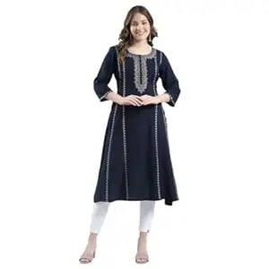 Monte Carlo Women's Regular Fit Printed Round Neck Kurti | Knee Length | 3/4 Sleeve | Stylish & Comfortable Kurta for Women's