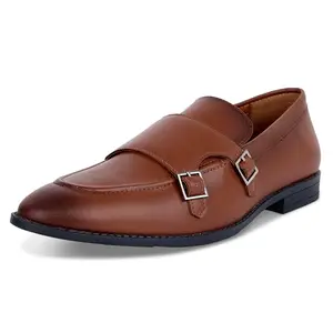 LOUIS STITCH Oxford Formal Shoes for Men | Slip-on Monk Style | Office Shoes for Men | Ideal for Business, Casual, Parties | Solid Russet Tan UK Size 09 (LSRG_FM)