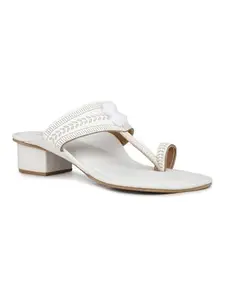 Inc.5 Womens White Ethnic Thong Block Heel Sandals