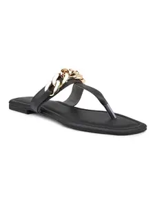 Inc.5 Women Black Embellished T-Strap Flats