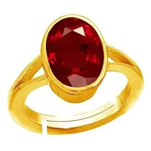 DAURAYA GEMS Natural Certified Unheated Untreatet 14.25 Ratti 13.31 Carat A+ Quality Natural Burma Ruby Manik Gemstone Gold Plated Ring for Women's and Men's (Lab Certified) (CD0174)
