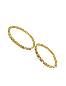 AARTISAI Traditional Gold-Plated Bangles with Multicolour Stones and Pearls, Pair of Bangles (2.4)