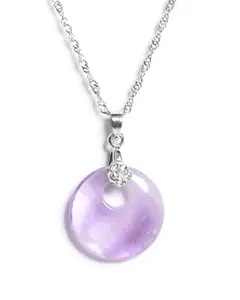 Gempro Genuine Amethyst Gemstone Trendy Donut Silver Chain Pendant for Women, Purple