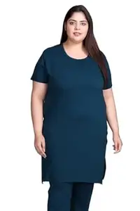 In Love Women's Cotton Plus Size Half Sleeves Plain Solid Longline Tshirt for Summers with One Side Pocket for Ladies L to 7XL