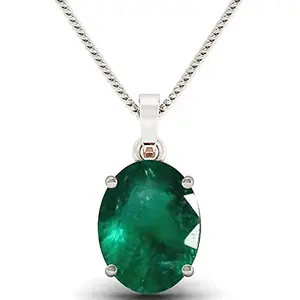 JAGDAMBA GEMS Natural 10.25 Ratti 9.90 Carat Emerald Pendant Locket (Natural Panna/Panna Stone Silver Plating Pendant Locket) Original AAA Quality Gemstone Pendant for Men