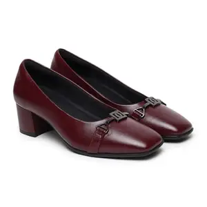 YOHO Bliss Heel 002 Slip-on Loafers for Women | Comfortable & Stylish Block Heeled | Fashion Moccasins with Footpharma Footbed | Perfect for Casual, Formal Shoe | Maroon - UK 4