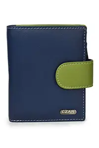 Czar Leder Women's Genuine Leather Casual Small/Min Wallet with 8 Card Slots, 2 Compartment and a Coin Pocket I Wallet for Girls - Navy/Multi