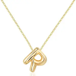 SALVE Anti-Tarnish Chunky 'R' Letter Initial Name Personalised Gold Pendant for Women | Stainless Steel Jewellery Locket with Chain for Women, Necklace for Girls