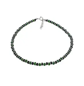 Sahiba Gems Designer Nazariya Anklet (Payal) with Black & Green Design Beads in Pure 92.5 Sterling Silver for Girls and Women - 1 Piece