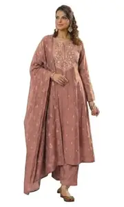 ANNI Designer Women’s Viscose Straight Printed Embroidery Kurta with Pant & Dupatta | Long Sleeve Ethnic Kurta Set for Women | Casual Office, Daily, Party Outfits