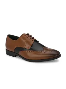San Frissco Mens Formal Shoes Colourblocked Lace Up Brogues/Soft Cushioned Footbed with TPR Sole/Stylish, Comfortable, Trending, Party, Outdoor Shoes for Office & College - 7 (Tan)