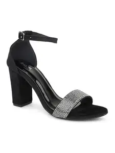 Inc.5 Women Black Embellished Party Block Heels With Ankle Loop