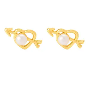 Voylla Heart and Arrow Pearl Embellished Earrings