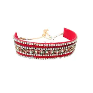 MAYA FASHION Red Kunden Stud velvet Kanthi Beautifully Designed Kanthi Necklace for Women