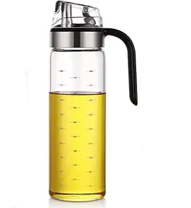 Glass Oil Dispenser Bottle With Dropper Auto Flip Cooking Oil Bottle - 550ML Glass Cruet Dispenser for Kitchen.