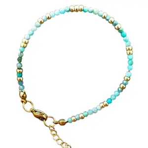 RRJEWELZ Amazonite Bracelet for Men & Women – 3mm Round Faceted Blue Beads – 7 inch adjustable with Rose Gold Plated Clasp – Healing, Fashion, Gift, Spiritual, Yoga|LCBR_RR_00169