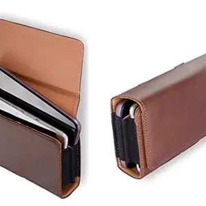 HITFIT Dual Phone Belt Holster Leather Case Cover Clip Magnetic Closure for Redmi 10 Prime/Xiaomi 11 Lite 5G NE/Xiaomi Civi - Coffe Brown