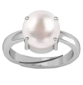 KIRTI SALES Certified Pearl 14.00 Carat Natural Pearl Gemstone Original Certified moti Adjustable panchhdhaatu/Ashtadhatu Silver Ring for Men and Women