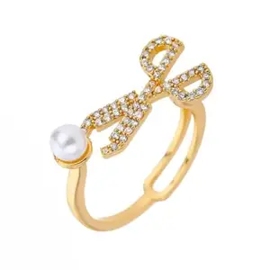 ZIVOM® Scissor Pearl Cubic Zirconia 18K Gold Anti Tarnish Free Size Ring for Women
