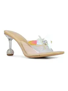 Inc.5 Womens Beige Transparent Square Toe Party Wear Block Heel Sandals