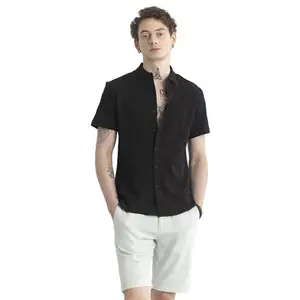 Snitch Featherique Black Textured Slim Fit Shirt
