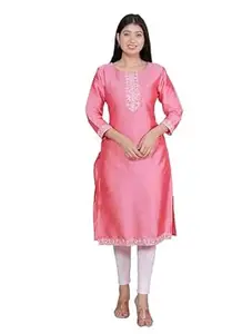 samikshafashion Women's Satin Embroidered Printed Straight Kurti