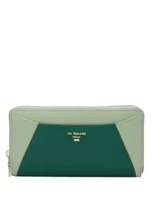 Da Milano Zip Leather Wallet for Women - Emerald Green & Mint