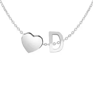 Kanak Jewels Lovely Alphabet 'D' & Tiny Heart Locket Chain Double Pendant Initial Letter n Cute Heart Chain Necklace for girls women men boys girlfriend Jewellery Silver-plated Brass Pendant