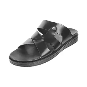 Metro Men's Black Leather Sandals 8-UK 42 (EU) (16-537)