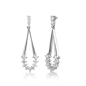 MINUTIAE Long Dangler Earring Crystal Silver Plated Earring With Swarovski Crystals For Women And Girl - Silver