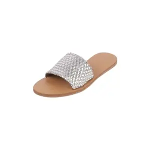 Mochi Women Silver Flat Fashion Slide Sandal UK/5 EU/38 (41-273)