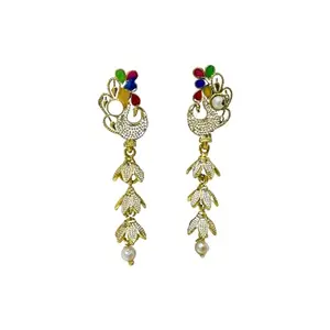 Gold Pearl Drop Earrings Jewellery For Women Peacock Design Earrings For Girl