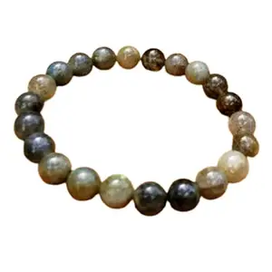 RRJEWELZ Natural Labradorite Round Shape Smooth Cut 8mm Beads 7.5 inch Stretchable Bracelet for Healing, Meditation, Prosperity, Good Luck | STBR_04639
