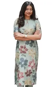 Sun Fashion And Lifestyle Linen Blend Printed Straight Calf Length Kurta for Women | Kurti (KT72_Pista)